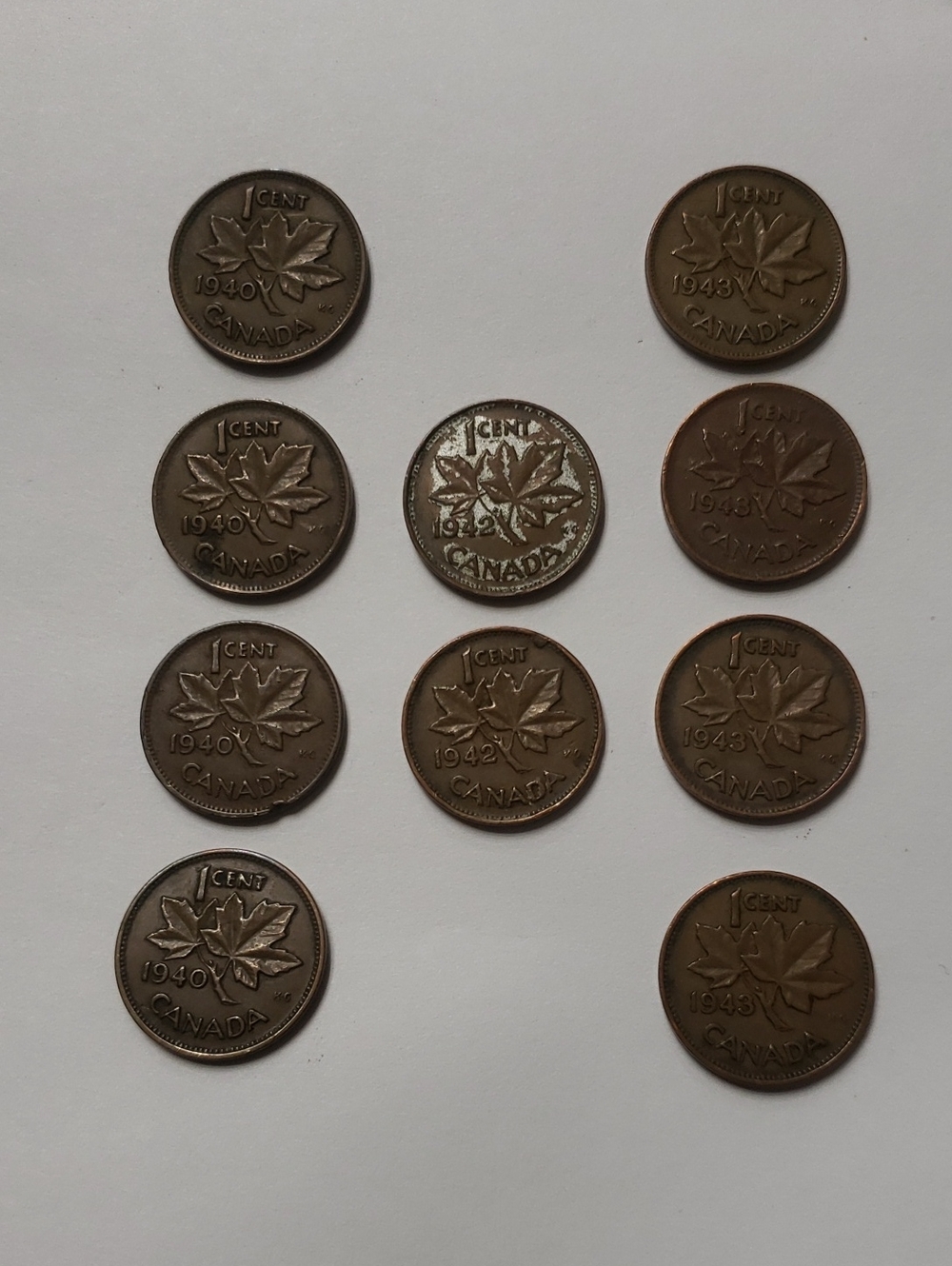 Vintage 1940's Canadian One Cent Coins - Maple Leaf Design